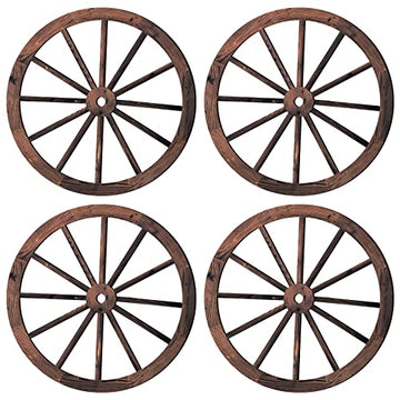 4 Pieces Wooden Wagon Wheel Wall Decor